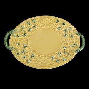 Bordallo Pinheiro Shamrock Basketweave Pattern Oval Handled Platter 14” Portugal
